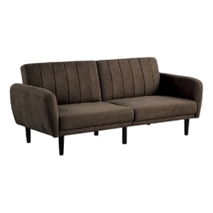 Pemberly Row Fold Out Futon Sofa Bed in Dark Brown Retro Channel Tufted Back