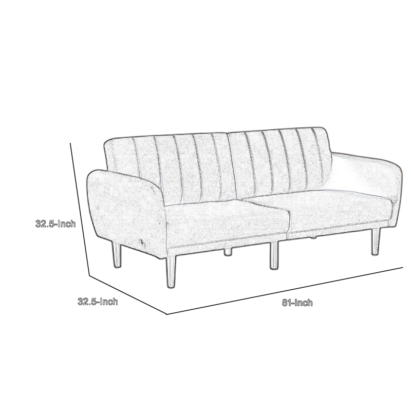 Pemberly Row Fold Out Futon Sofa Bed in Light Gray Retro Channel Tufted Back