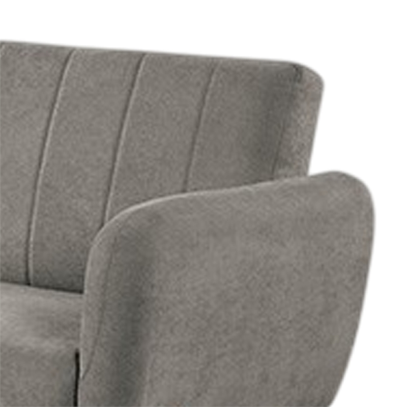 Pemberly Row Fold Out Futon Sofa Bed in Light Gray Retro Channel Tufted Back