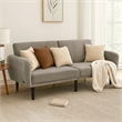 Pemberly Row Fold Out Futon Sofa Bed in Light Gray Retro Channel Tufted Back