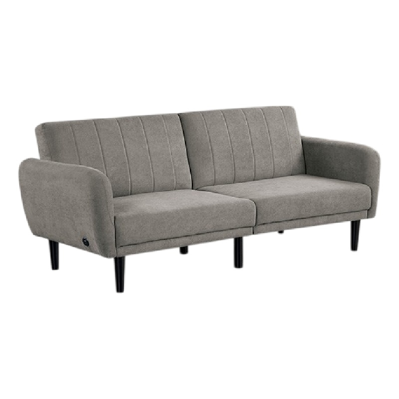 Pemberly Row Fold Out Futon Sofa Bed in Light Gray Retro Channel Tufted Back