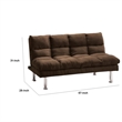 Pemberly Row Fold Out Futon Sofa Bed Tufted in Dark Brown Microfiber Chrome Legs
