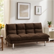 Pemberly Row Fold Out Futon Sofa Bed Tufted in Dark Brown Microfiber Chrome Legs