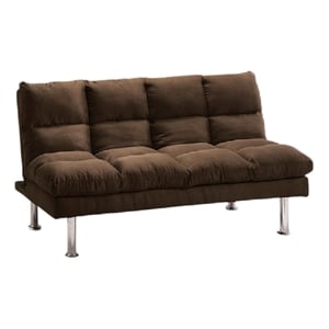 Pemberly Row Fold Out Futon Sofa Bed Tufted in Dark Brown Microfiber Chrome Legs