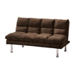 Pemberly Row Fold Out Futon Sofa Bed Tufted in Dark Brown Microfiber Chrome Legs