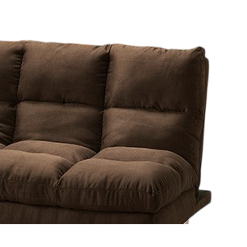 Pemberly Row Fold Out Futon Sofa Bed Tufted in Dark Brown Microfiber Chrome Legs