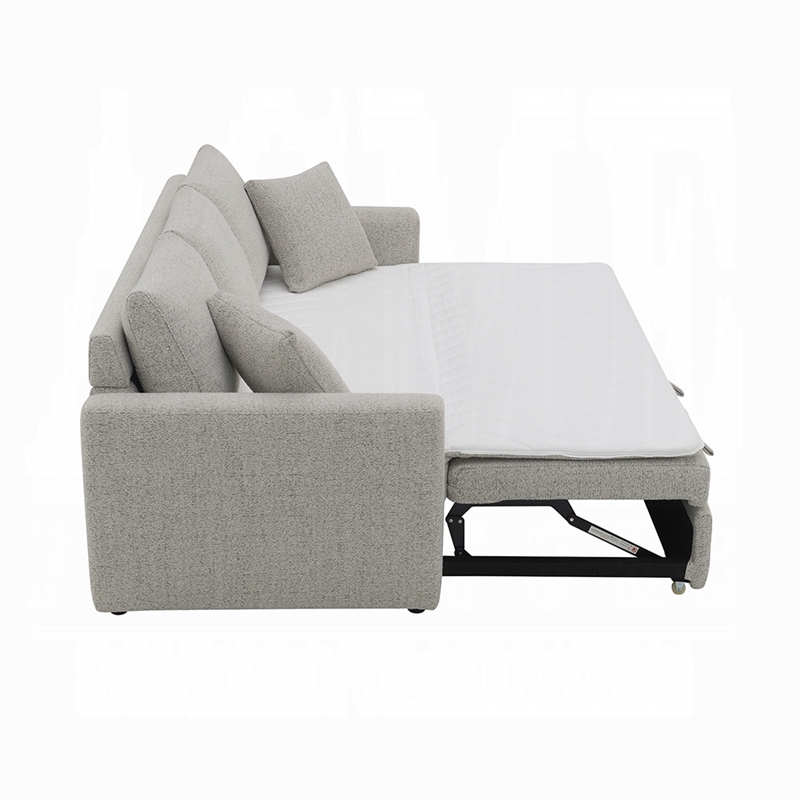 Pemberly Row 89 Inch Sleeper Sofa Full Fold Out Bed 2 Pillows in Gray Boucle