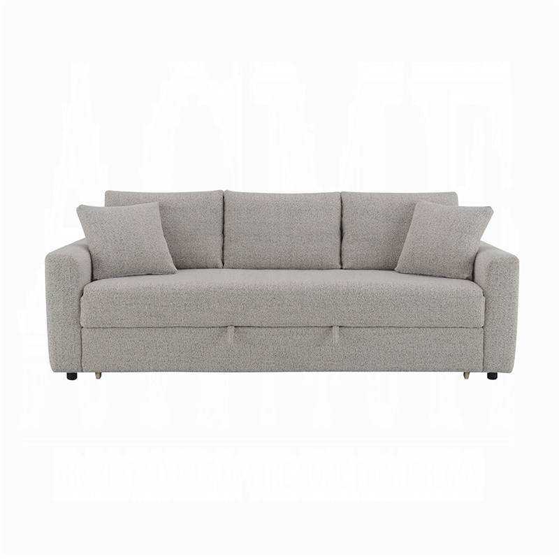 Pemberly Row 89 Inch Sleeper Sofa Full Fold Out Bed 2 Pillows in Gray Boucle