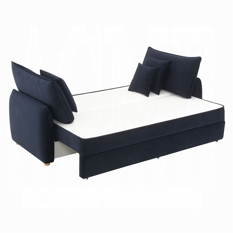 Pemberly Row 88 Inch Sleeper Sofa Full Fold Out Bed 3 Pillows in Blue Velvet