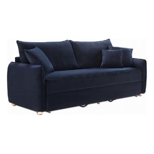 Pemberly Row 88 Inch Sleeper Sofa Full Fold Out Bed 3 Pillows in Blue Velvet