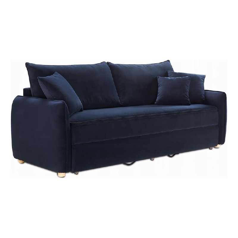 Pemberly Row 88 Inch Sleeper Sofa Full Fold Out Bed 3 Pillows in Blue Velvet