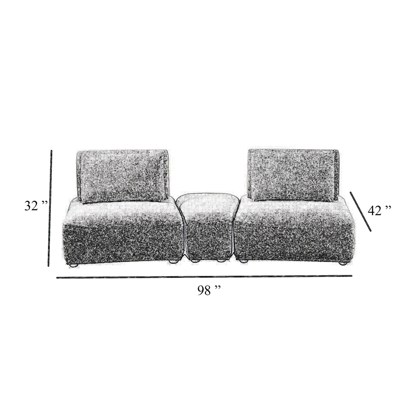 Pemberly Row Modular Curved 2 Seat Sofa in Light Brown Boucle Adjustable Back