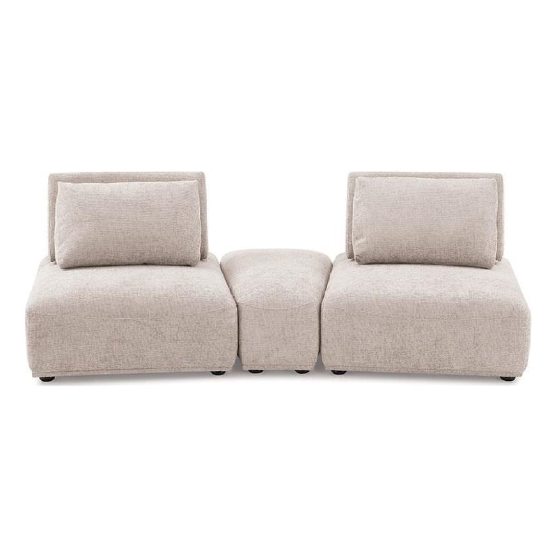 Pemberly Row Modular Curved 2 Seat Sofa in Light Brown Boucle Adjustable Back