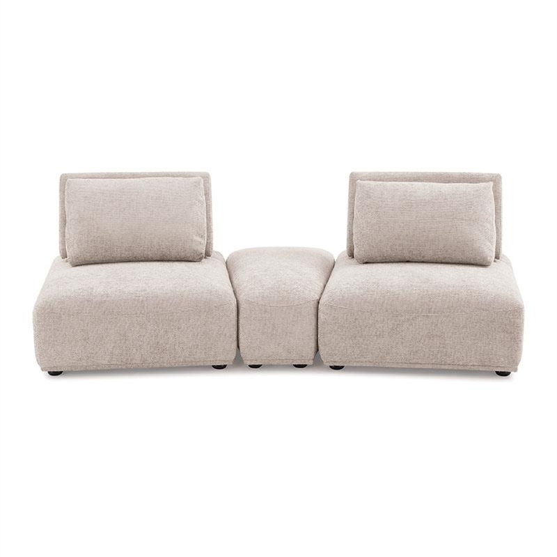 Pemberly Row Modular Curved 2 Seat Sofa in Light Brown Boucle Adjustable Back