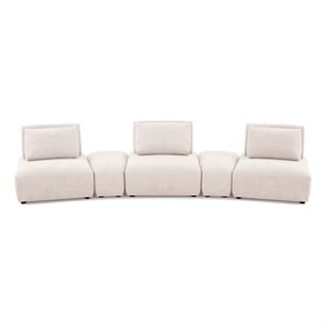 Pemberly Row Modular Curved 3 Seat Sofa in Light Brown Boucle Adjustable Backs