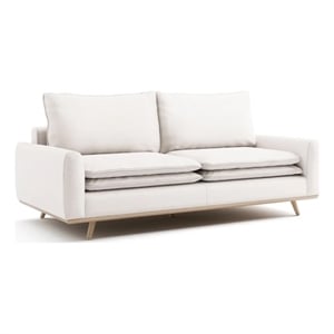 Pemberly Row 83 Inch Sofa with Feather Blend Pillows in Oak Brown Wood White