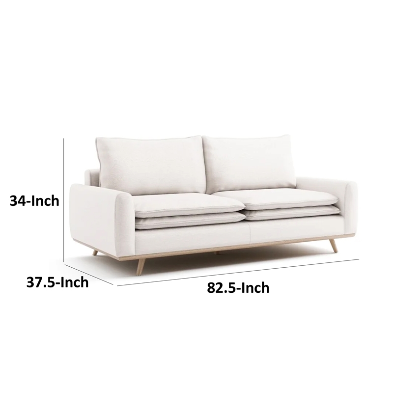 Pemberly Row 83 Inch Sofa with Feather Blend Pillows in Oak Brown Wood White