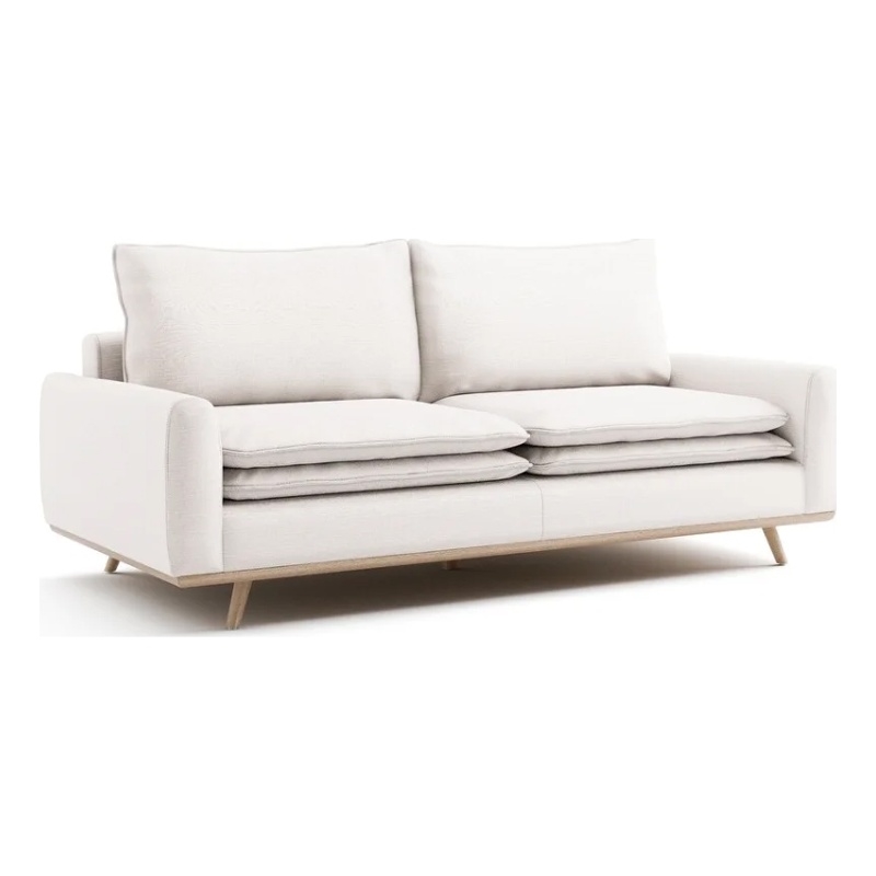 Pemberly Row 83 Inch Sofa with Feather Blend Pillows in Oak Brown Wood White