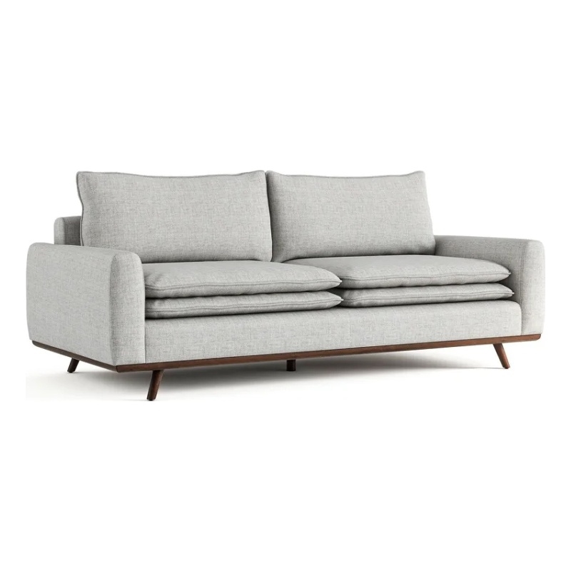Pemberly Row 83 Inch Sofa with Feather Blend Pillows in Dark Brown Wood Gray