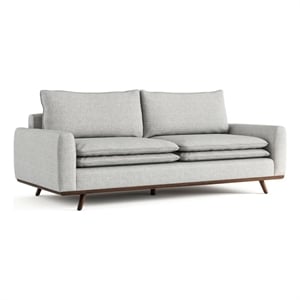 Pemberly Row 83 Inch Sofa with Feather Blend Pillows in Dark Brown Wood Gray