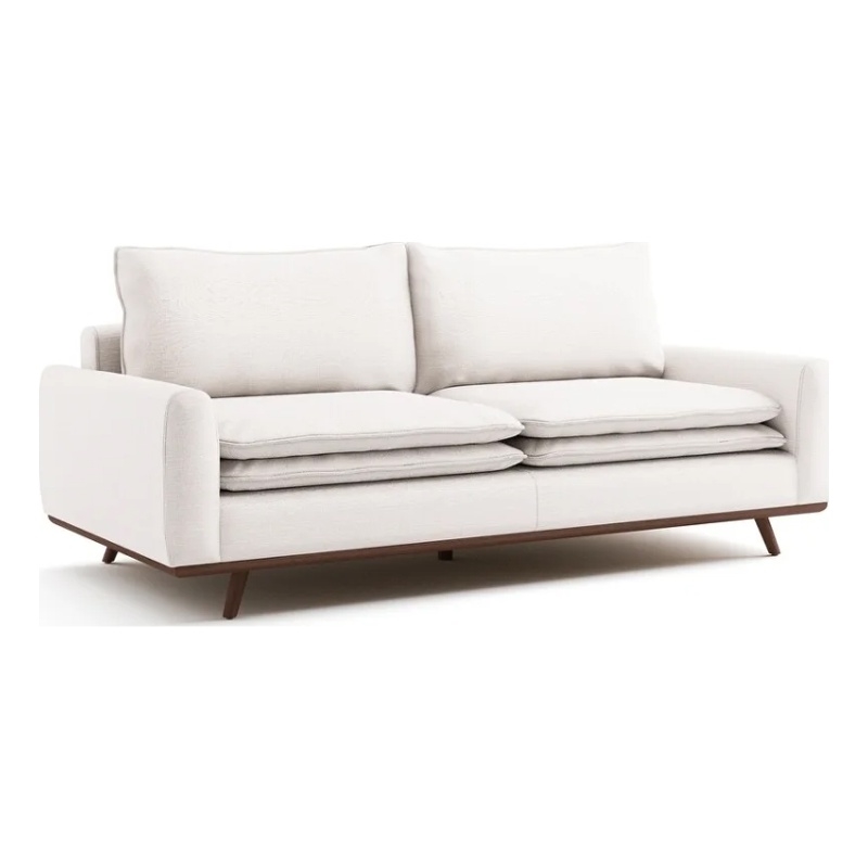 Pemberly Row 83 Inch Sofa with Feather Blend Pillows in Dark Brown Wood White