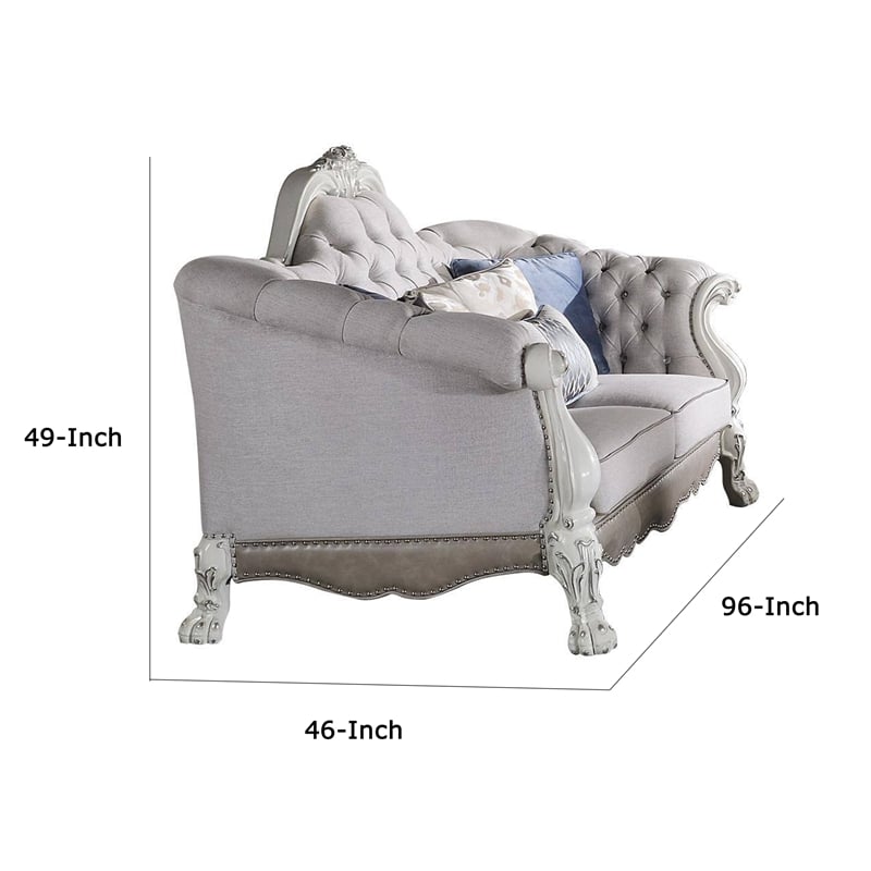 Pemberly Row 96 Inch Sofa 7 Throw Pillows Classical in Bone White Faux Leather