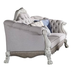 Pemberly Row 96 Inch Sofa 7 Throw Pillows Classical in Bone White Faux Leather