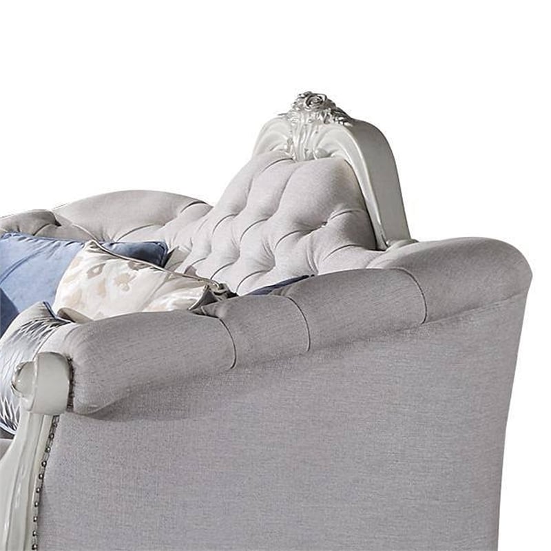 Pemberly Row 96 Inch Sofa 7 Throw Pillows Classical in Bone White Faux Leather