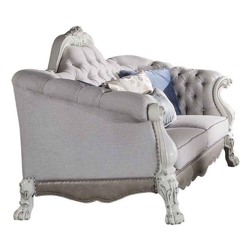 Pemberly Row 96 Inch Sofa 7 Throw Pillows Classical in Bone White Faux Leather