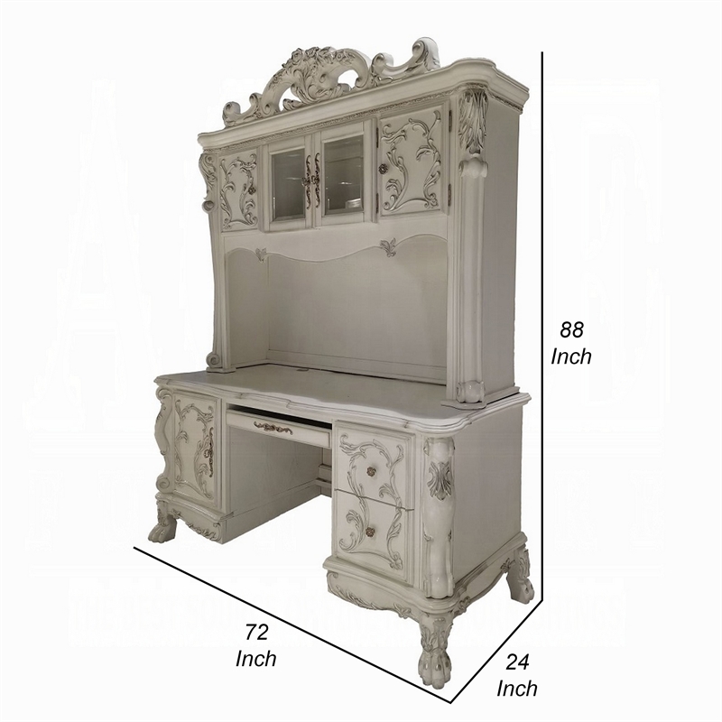Pemberly Row 88 Inch Computer Desk and Hutch Victorian Classic in Bone White