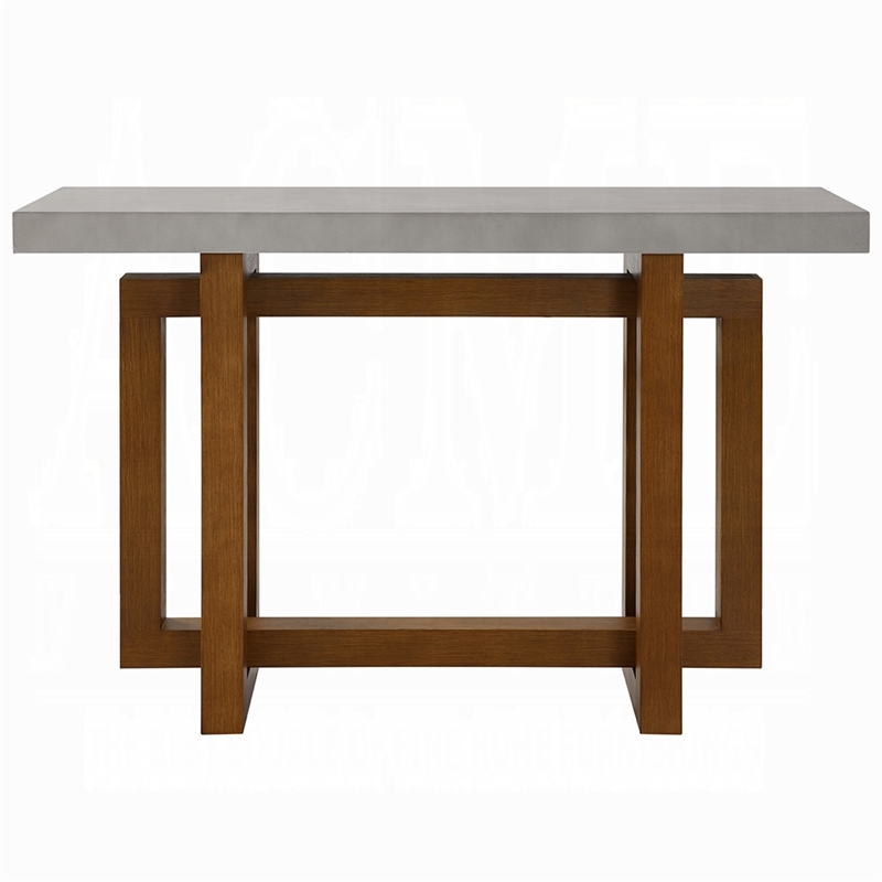 Pemberly Row 47 Inch Sofa Table Cross Base in Faux Concrete Brown Wood
