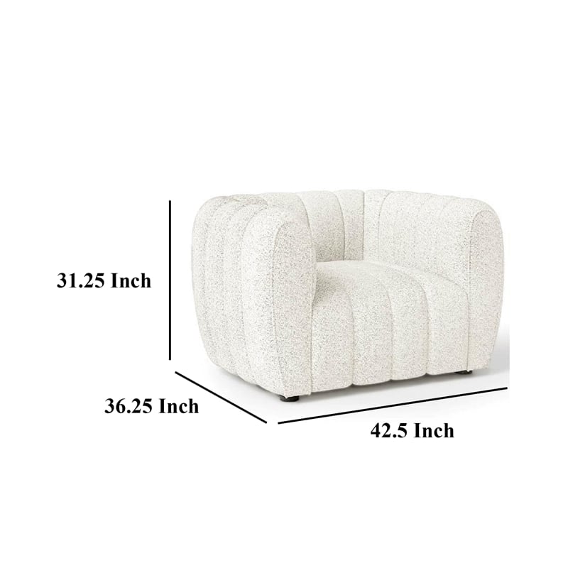 Pemberly Row Accent Chair in White Channel Tufted Boucle Curved Low Back