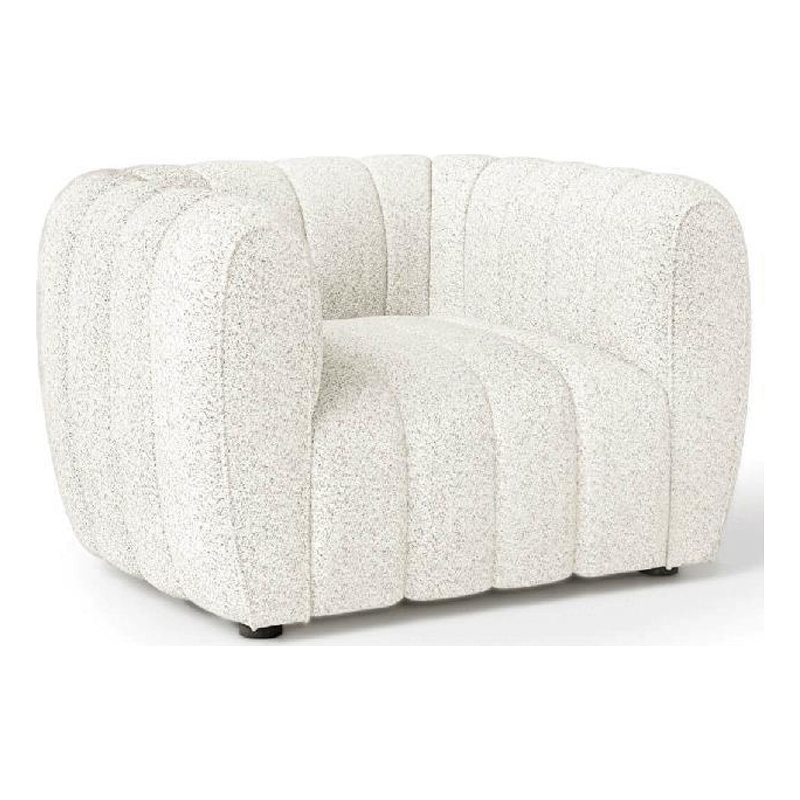 Pemberly Row Accent Chair in White Channel Tufted Boucle Curved Low Back