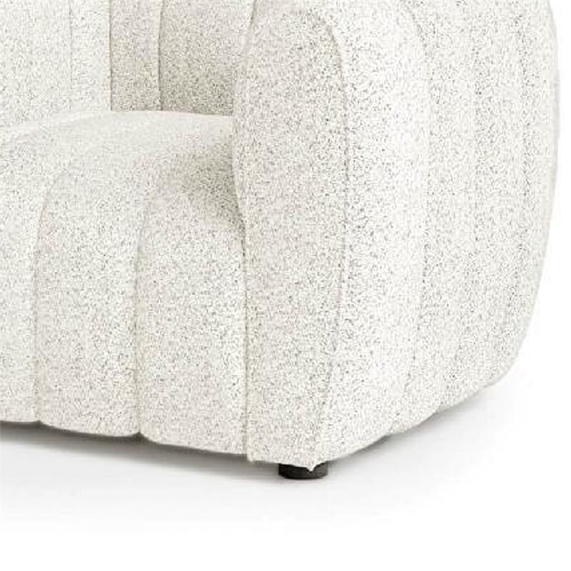 Pemberly Row Accent Chair in White Channel Tufted Boucle Curved Low Back