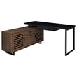 Pemberly Row L Shape Computer Desk 2 Doors Drawers Black Metal Walnut Wood