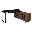 Pemberly Row L Shape Computer Desk 2 Doors Drawers Black Metal Walnut Wood