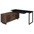 Pemberly Row L Shape Computer Desk 2 Doors Drawers Black Metal Walnut Wood
