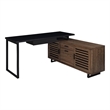 Pemberly Row L Shape Computer Desk 2 Doors Drawers Black Metal Walnut Wood