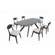Pemberly Row 7 Piece Dining Table Set 6 Fabric Chairs 3D Cut Edges Black Wood