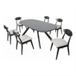 Pemberly Row 7 Piece Dining Table Set 6 Fabric Chairs 3D Cut Edges Black Wood