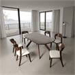 Pemberly Row 7 Piece Dining Table Set 6 Ivory Chairs 3D Edge Brown Solid Wood