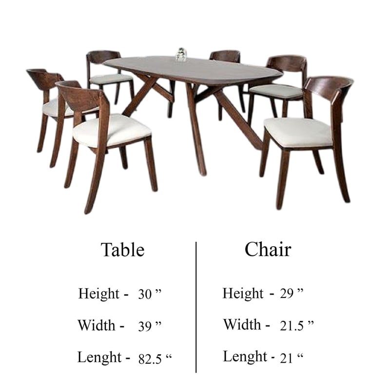 Pemberly Row 7 Piece Dining Table Set 6 Ivory Chairs 3D Edge Brown Solid Wood