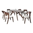 Pemberly Row 7 Piece Dining Table Set 6 Ivory Chairs 3D Edge Brown Solid Wood