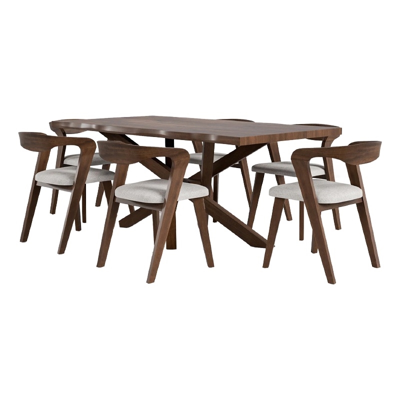 Pemberly Row 7 Piece Dining Table Set 6 Ivory White Chairs Brown Full Solid Wood