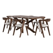 Pemberly Row 7 Piece Dining Table Set 6 Ivory White Chairs Brown Full Solid Wood