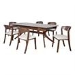 Pemberly Row 7 Piece Dining Table Set Extendable Ivory Fabric Chairs Brown Wood
