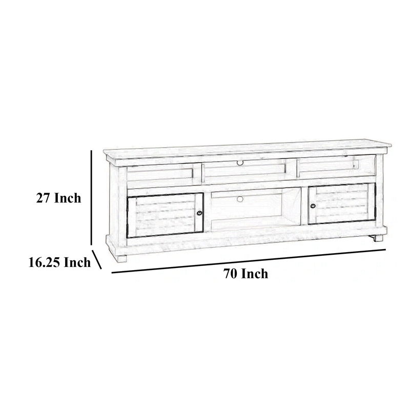 Pemberly Row 70 Inch TV Stand Media Cabinet 2 Doors 4 Shelves in Black Wood