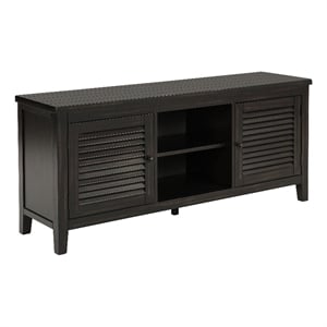 Pemberly Row 60 Inch TV Stand Media Cabinet 2 Door and Shelves in Black Wood