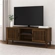 Pemberly Row 60 Inch TV Stand Media Cabinet 2 Slatted Doors Shelf in Brown Wood