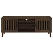 Pemberly Row 60 Inch TV Stand Media Cabinet 2 Slatted Doors Shelf in Brown Wood